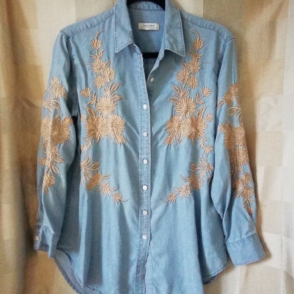 Zara Women Premium Denim embroidered shirt XS-M